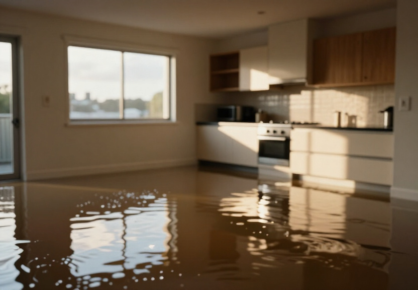 Flooded basement in Wiley Park before water extraction